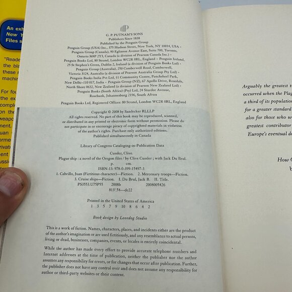 Clive Cussler Plague Ship Hardcover 1st Edition 2008 Thriller Novel Oregon Files - Picture 3 of 3